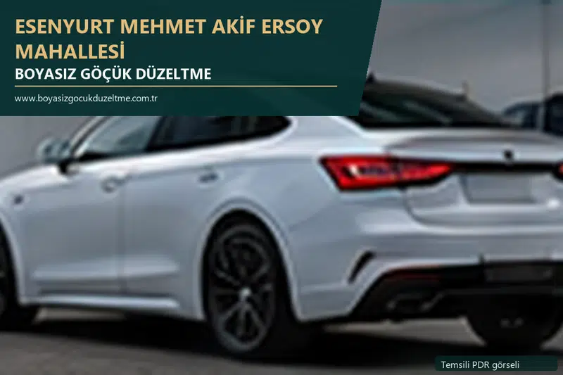 Esenyurt Mehmet Akif Ersoy Mahallesi hizmet rehberi için modern otomobil ve boyasız göçük incelemesini anlatan temsili görsel