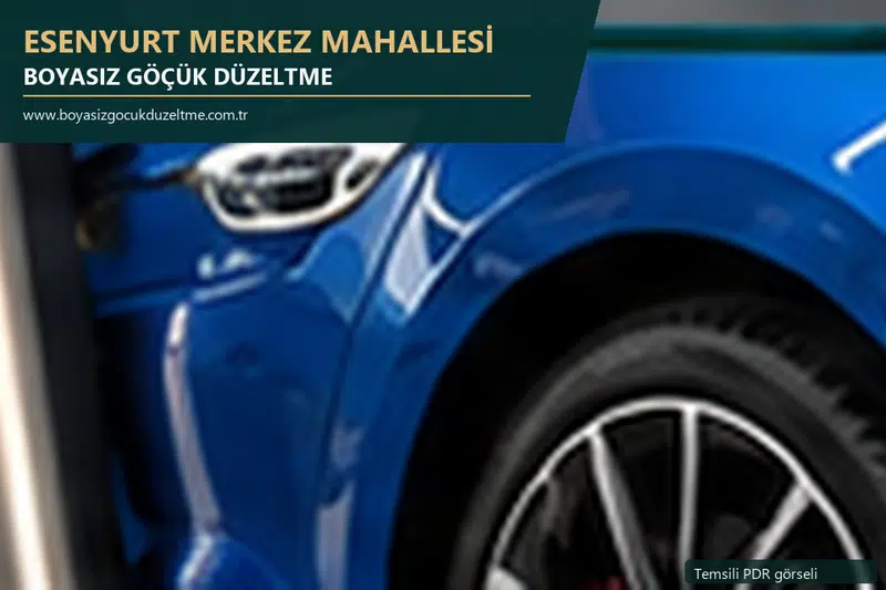 Esenyurt Merkez Mahallesi hizmet rehberi için modern otomobil ve boyasız göçük incelemesini anlatan temsili görsel