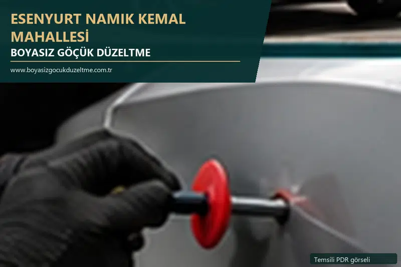 Esenyurt Namık Kemal Mahallesi hizmet rehberi için modern otomobil ve boyasız göçük incelemesini anlatan temsili görsel