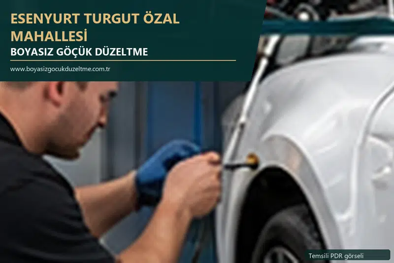 Esenyurt Turgut Özal Mahallesi hizmet rehberi için modern otomobil ve boyasız göçük incelemesini anlatan temsili görsel