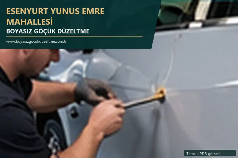 Esenyurt Yunus Emre Mahallesi hizmet rehberi için modern otomobil ve boyasız göçük incelemesini anlatan temsili görsel