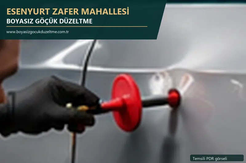 Esenyurt Zafer Mahallesi hizmet rehberi için modern otomobil ve boyasız göçük incelemesini anlatan temsili görsel