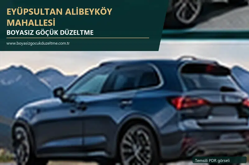 Eyüpsultan Alibeyköy Mahallesi hizmet rehberi için modern otomobil ve boyasız göçük incelemesini anlatan temsili görsel