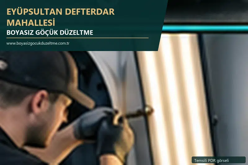 Eyüpsultan Defterdar Mahallesi hizmet rehberi için modern otomobil ve boyasız göçük incelemesini anlatan temsili görsel