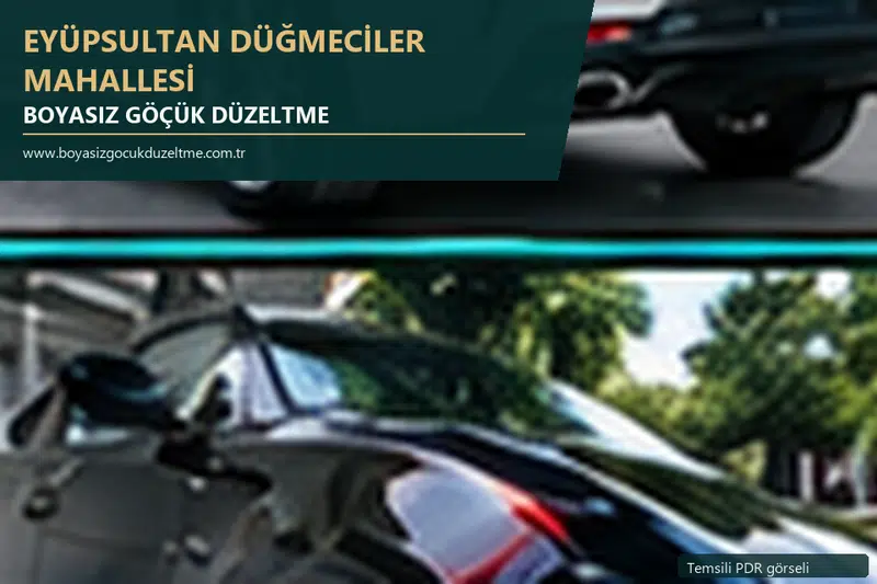Eyüpsultan Düğmeciler Mahallesi hizmet rehberi için modern otomobil ve boyasız göçük incelemesini anlatan temsili görsel