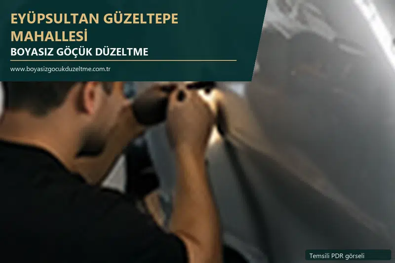 Eyüpsultan Güzeltepe Mahallesi hizmet rehberi için modern otomobil ve boyasız göçük incelemesini anlatan temsili görsel