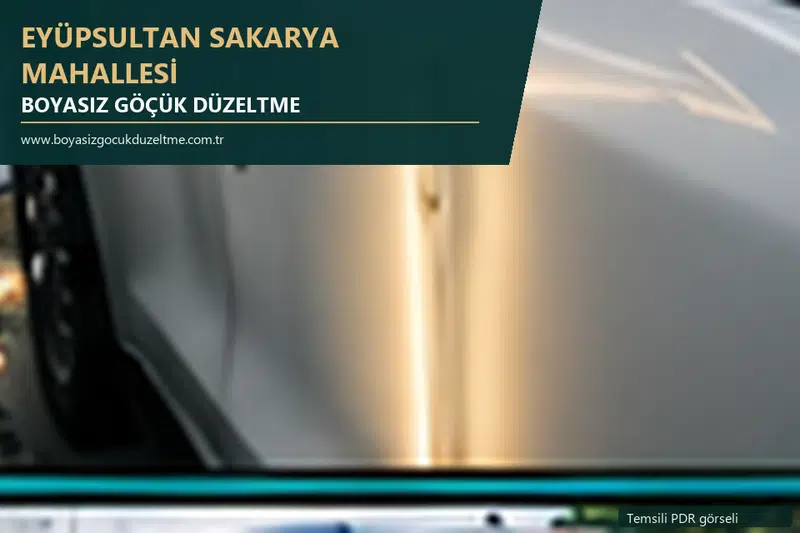 Eyüpsultan Sakarya Mahallesi hizmet rehberi için modern otomobil ve boyasız göçük incelemesini anlatan temsili görsel