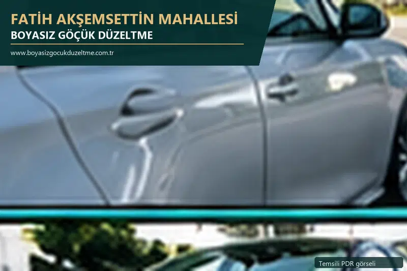 Fatih Akşemsettin Mahallesi hizmet rehberi için modern otomobil ve boyasız göçük incelemesini anlatan temsili görsel
