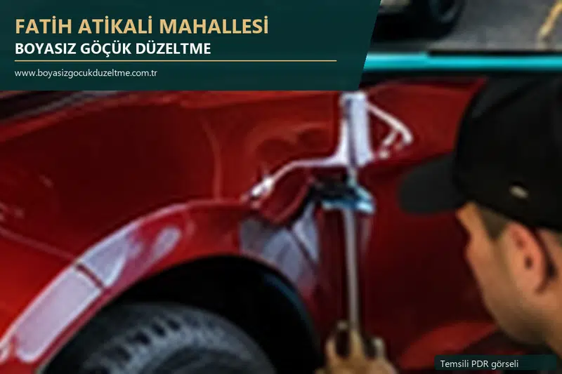 Fatih Atikali Mahallesi hizmet rehberi için modern otomobil ve boyasız göçük incelemesini anlatan temsili görsel