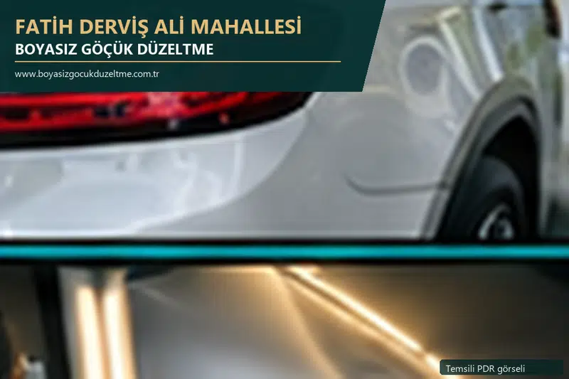 Fatih Derviş Ali Mahallesi hizmet rehberi için modern otomobil ve boyasız göçük incelemesini anlatan temsili görsel