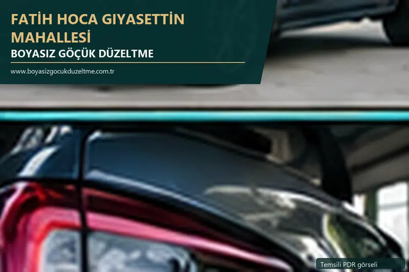 Fatih Hoca Gıyasettin Mahallesi hizmet rehberi için modern otomobil ve boyasız göçük incelemesini anlatan temsili görsel