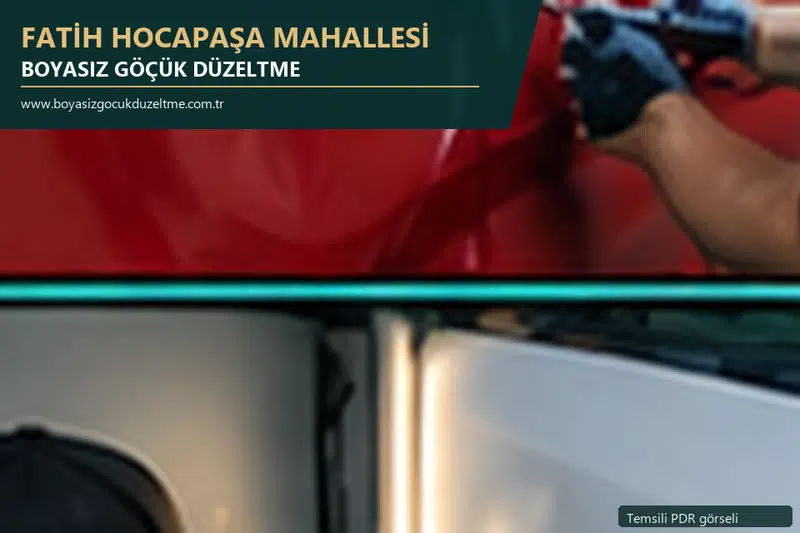 Fatih Hocapaşa Mahallesi hizmet rehberi için modern otomobil ve boyasız göçük incelemesini anlatan temsili görsel