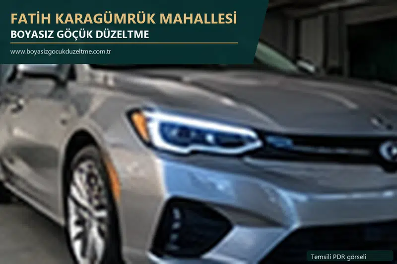 Fatih Karagümrük Mahallesi hizmet rehberi için modern otomobil ve boyasız göçük incelemesini anlatan temsili görsel