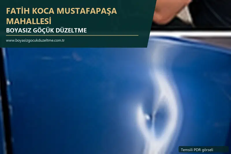Fatih Koca Mustafapaşa Mahallesi hizmet rehberi için modern otomobil ve boyasız göçük incelemesini anlatan temsili görsel