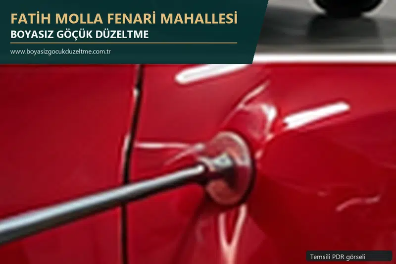 Fatih Molla Fenari Mahallesi hizmet rehberi için modern otomobil ve boyasız göçük incelemesini anlatan temsili görsel