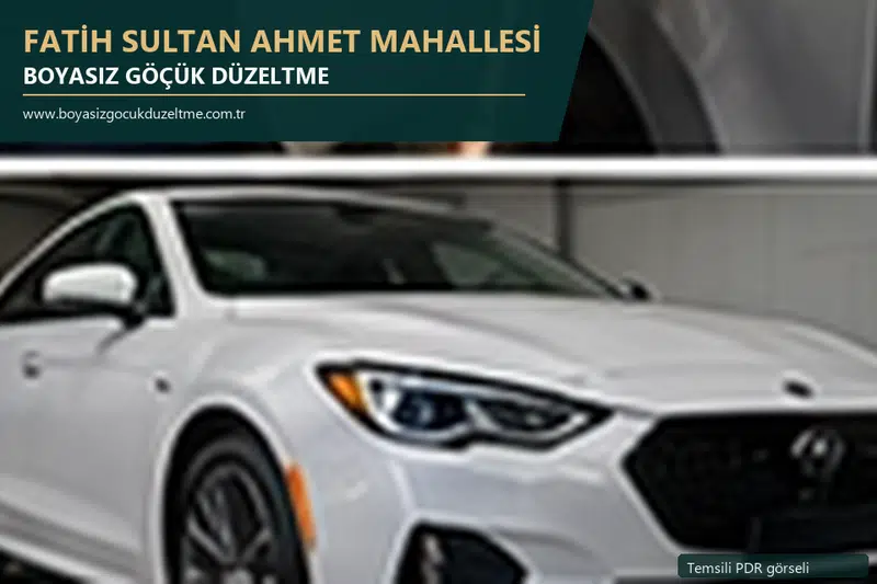Fatih Sultan Ahmet Mahallesi hizmet rehberi için modern otomobil ve boyasız göçük incelemesini anlatan temsili görsel