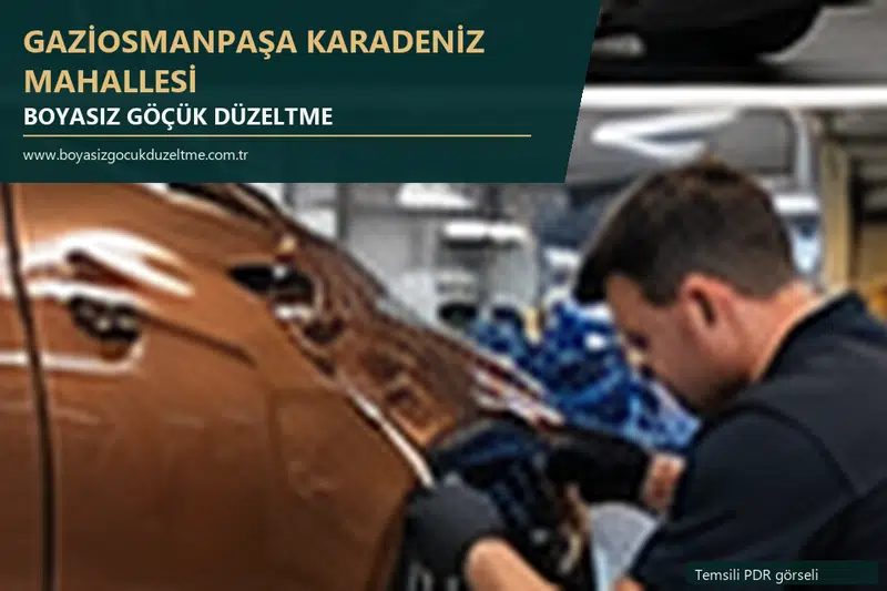 Gaziosmanpaşa Karadeniz Mahallesi hizmet rehberi için modern otomobil ve boyasız göçük incelemesini anlatan temsili görsel