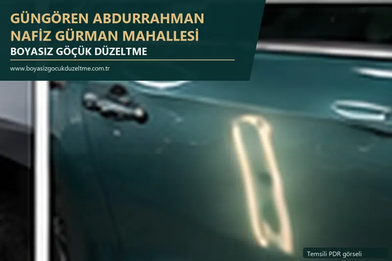 Güngören Abdurrahman Nafiz Gürman Mahallesi hizmet rehberi için modern otomobil ve boyasız göçük incelemesini anlatan temsili görsel