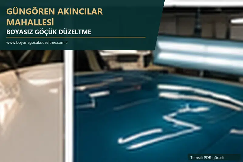Güngören Akıncılar Mahallesi hizmet rehberi için modern otomobil ve boyasız göçük incelemesini anlatan temsili görsel