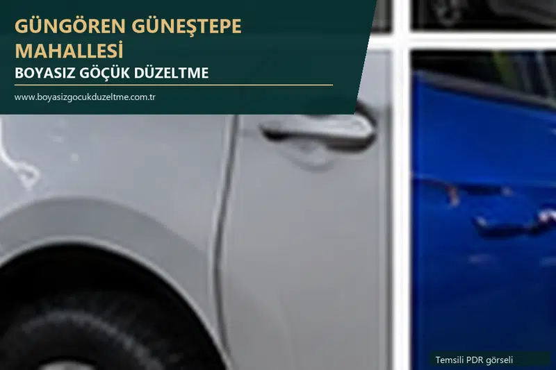 Güngören Güneştepe Mahallesi hizmet rehberi için modern otomobil ve boyasız göçük incelemesini anlatan temsili görsel