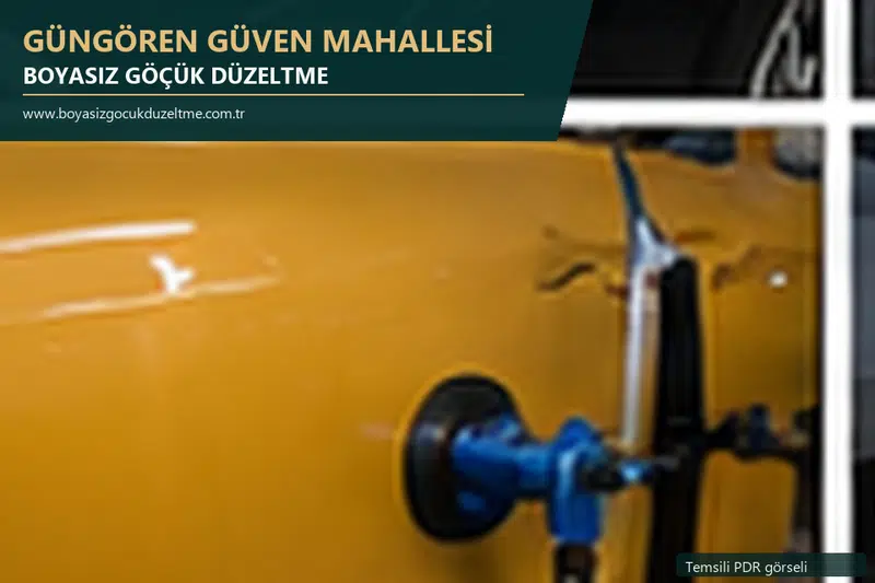 Güngören Güven Mahallesi hizmet rehberi için modern otomobil ve boyasız göçük incelemesini anlatan temsili görsel