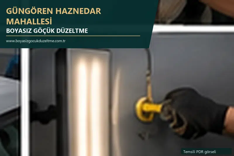 Güngören Haznedar Mahallesi hizmet rehberi için modern otomobil ve boyasız göçük incelemesini anlatan temsili görsel
