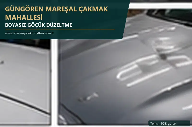 Güngören Mareşal Çakmak Mahallesi hizmet rehberi için modern otomobil ve boyasız göçük incelemesini anlatan temsili görsel