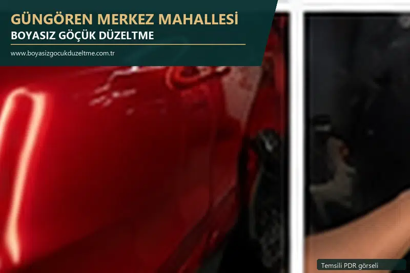 Güngören Merkez Mahallesi hizmet rehberi için modern otomobil ve boyasız göçük incelemesini anlatan temsili görsel