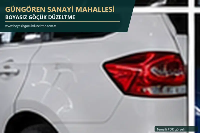 Güngören Sanayi Mahallesi hizmet rehberi için modern otomobil ve boyasız göçük incelemesini anlatan temsili görsel