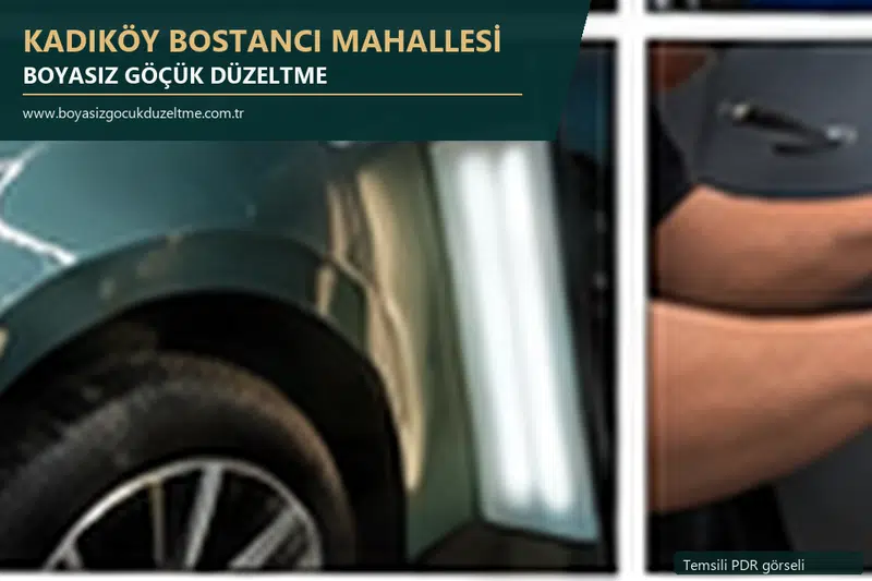 Kadıköy Bostancı Mahallesi hizmet rehberi için modern otomobil ve boyasız göçük incelemesini anlatan temsili görsel