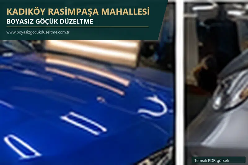 Kadıköy Rasimpaşa Mahallesi hizmet rehberi için modern otomobil ve boyasız göçük incelemesini anlatan temsili görsel