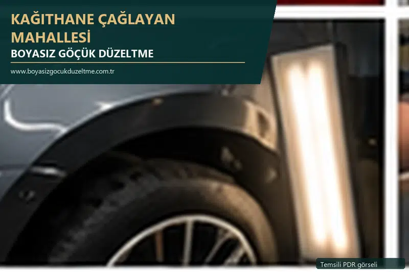 Kağıthane Çağlayan Mahallesi hizmet rehberi için modern otomobil ve boyasız göçük incelemesini anlatan temsili görsel