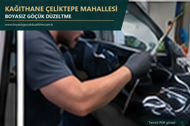 Kağıthane Çeliktepe Mahallesi hizmet rehberi için modern otomobil ve boyasız göçük incelemesini anlatan temsili görsel