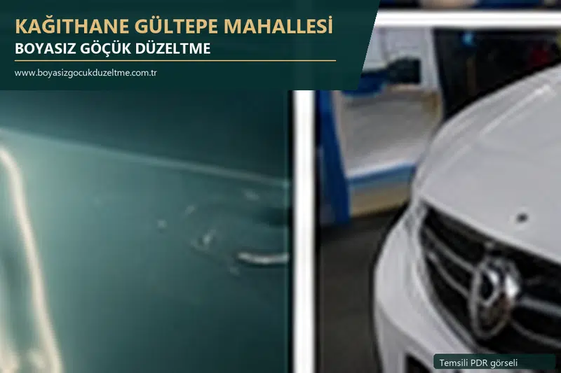 Kağıthane Gültepe Mahallesi hizmet rehberi için modern otomobil ve boyasız göçük incelemesini anlatan temsili görsel