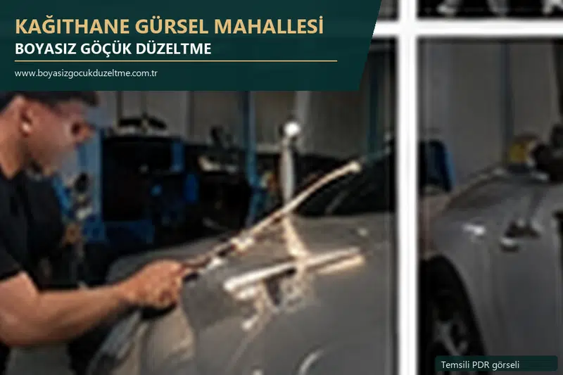 Kağıthane Gürsel Mahallesi hizmet rehberi için modern otomobil ve boyasız göçük incelemesini anlatan temsili görsel
