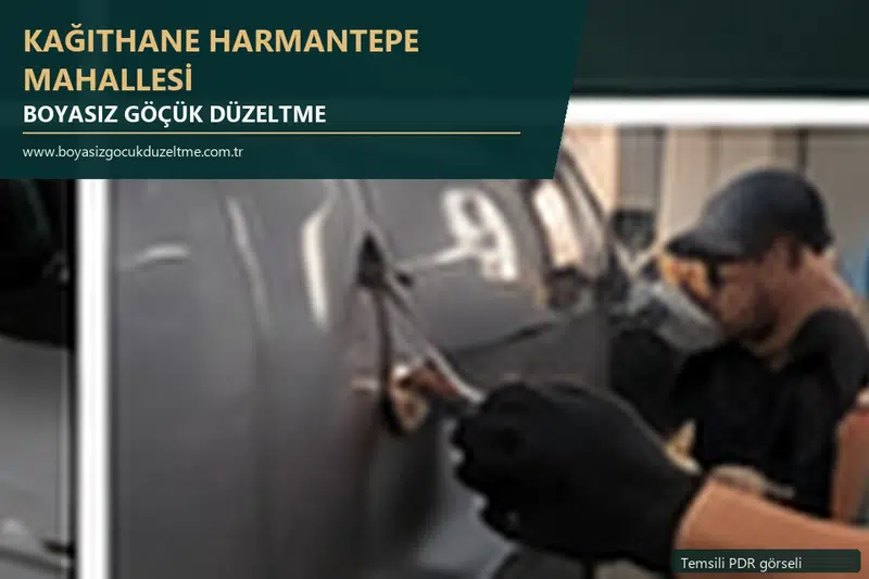 Kağıthane Harmantepe Mahallesi hizmet rehberi için modern otomobil ve boyasız göçük incelemesini anlatan temsili görsel