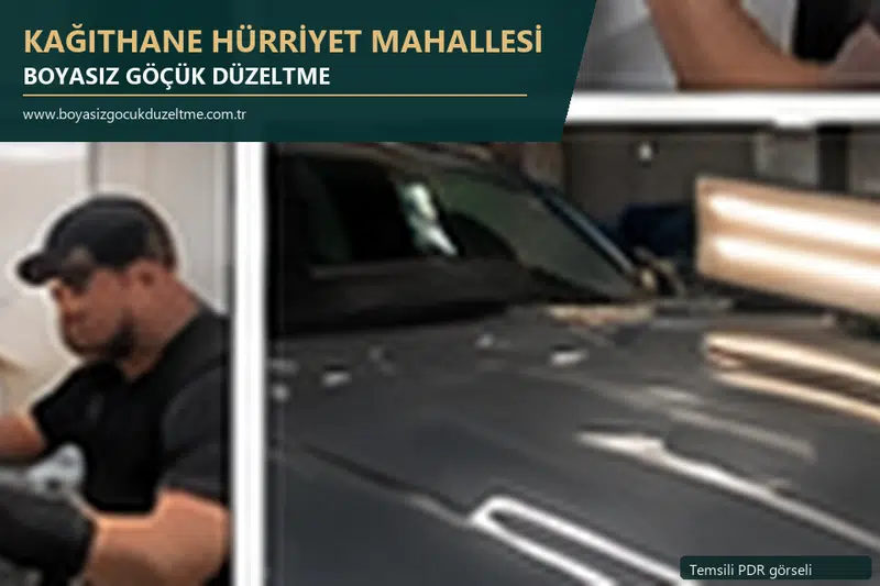 Kağıthane Hürriyet Mahallesi hizmet rehberi için modern otomobil ve boyasız göçük incelemesini anlatan temsili görsel