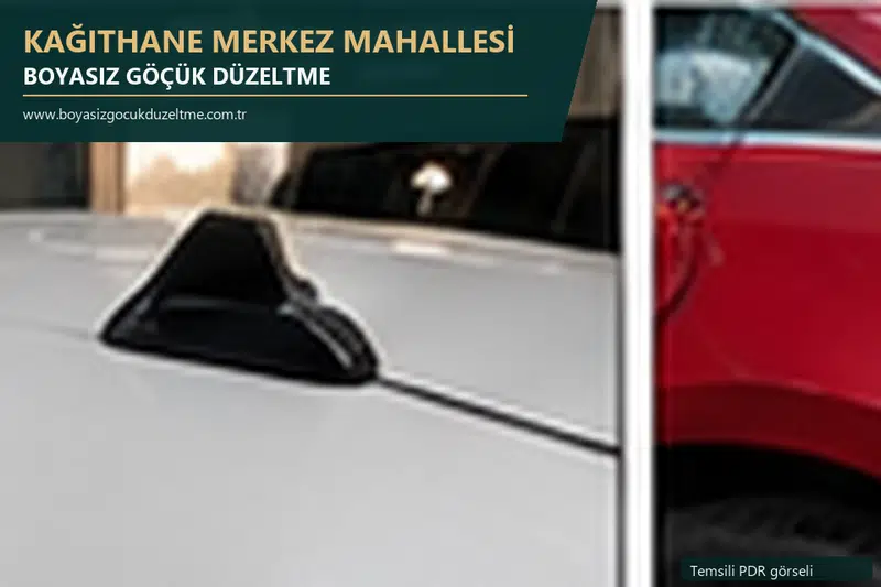 Kağıthane Merkez Mahallesi hizmet rehberi için modern otomobil ve boyasız göçük incelemesini anlatan temsili görsel