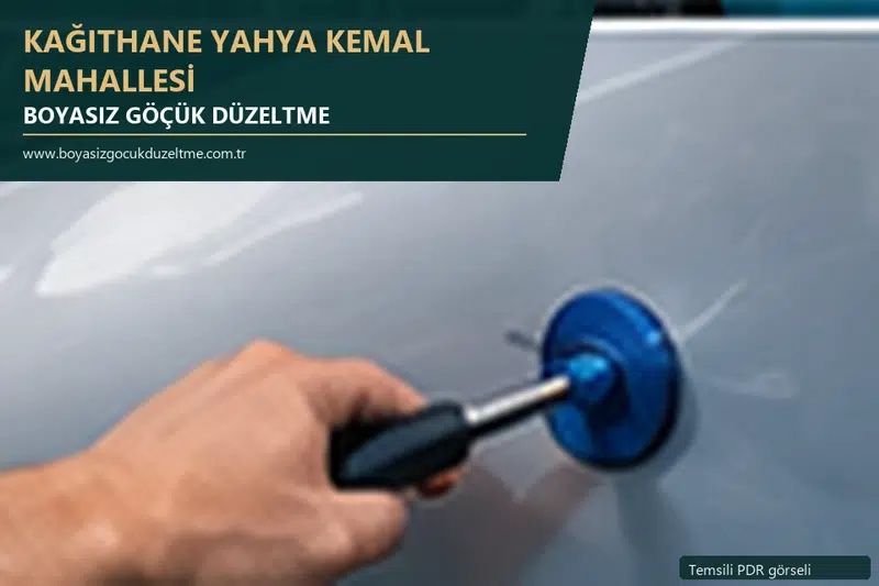 Kağıthane Yahya Kemal Mahallesi hizmet rehberi için modern otomobil ve boyasız göçük incelemesini anlatan temsili görsel
