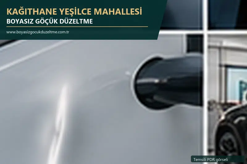 Kağıthane Yeşilce Mahallesi hizmet rehberi için modern otomobil ve boyasız göçük incelemesini anlatan temsili görsel