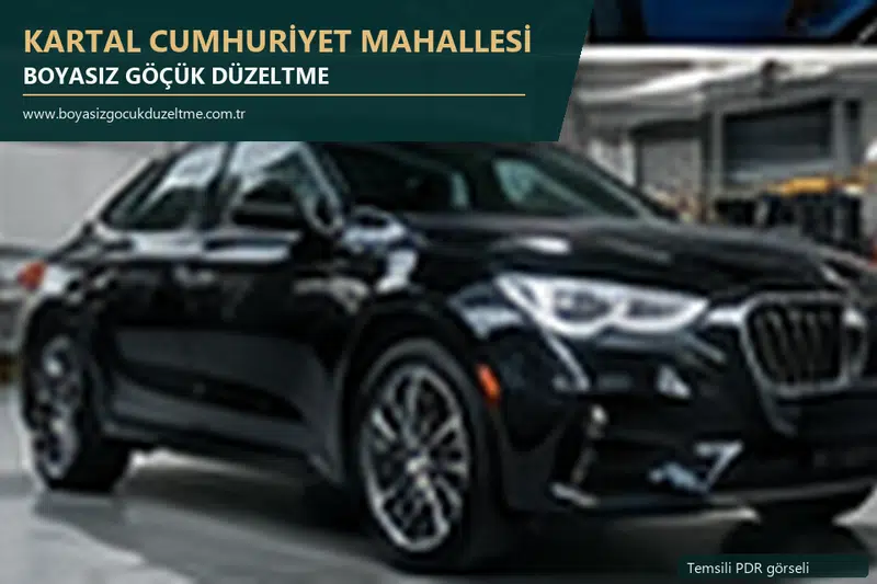 Kartal Cumhuriyet Mahallesi hizmet rehberi için modern otomobil ve boyasız göçük incelemesini anlatan temsili görsel