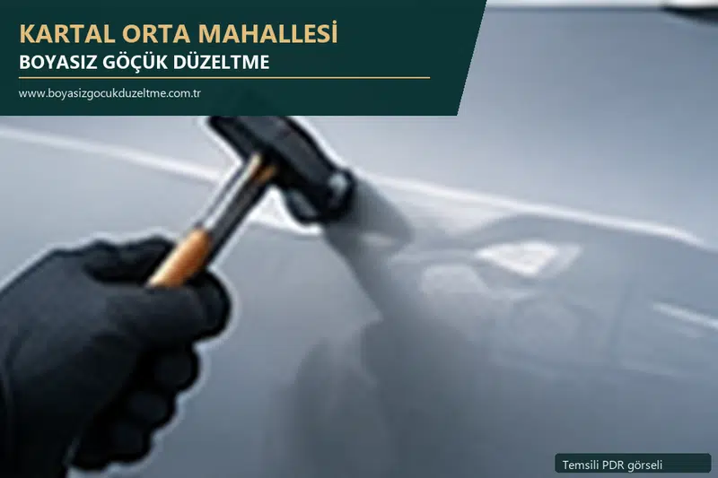 Kartal Orta Mahallesi hizmet rehberi için modern otomobil ve boyasız göçük incelemesini anlatan temsili görsel