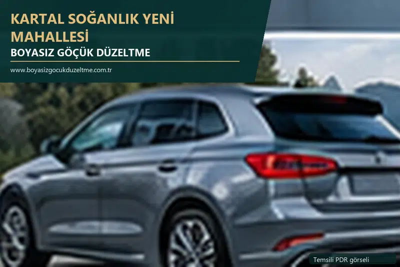 Kartal Soğanlık Yeni Mahallesi hizmet rehberi için modern otomobil ve boyasız göçük incelemesini anlatan temsili görsel