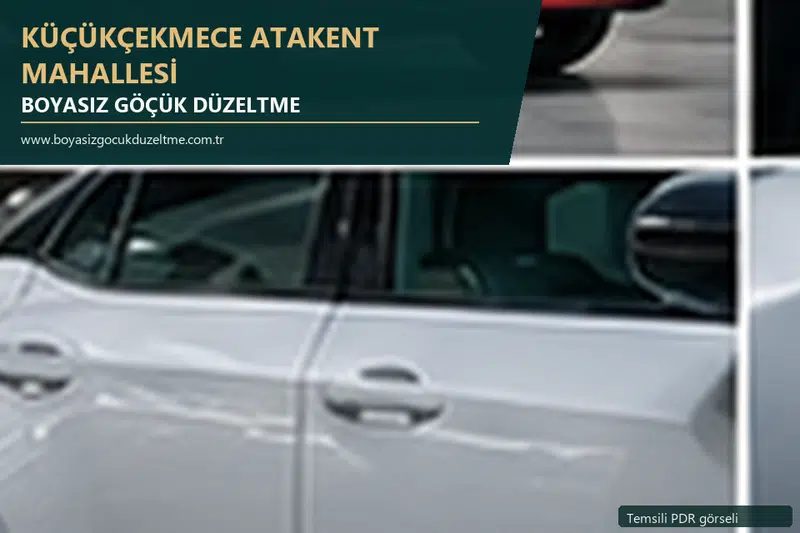 Küçükçekmece Atakent Mahallesi hizmet rehberi için modern otomobil ve boyasız göçük incelemesini anlatan temsili görsel