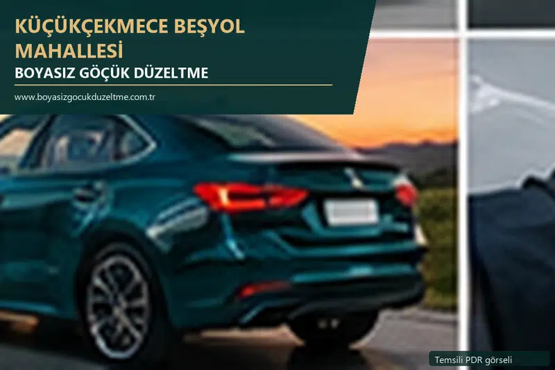 Küçükçekmece Beşyol Mahallesi hizmet rehberi için modern otomobil ve boyasız göçük incelemesini anlatan temsili görsel