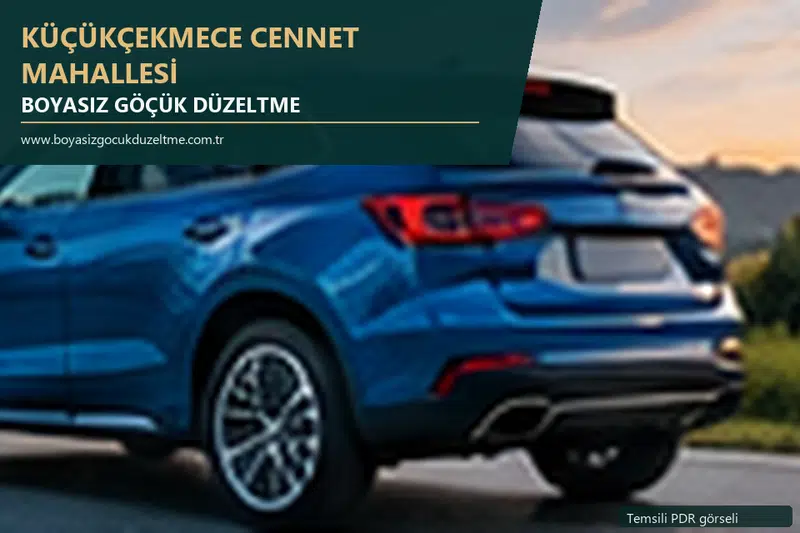 Küçükçekmece Cennet Mahallesi hizmet rehberi için modern otomobil ve boyasız göçük incelemesini anlatan temsili görsel