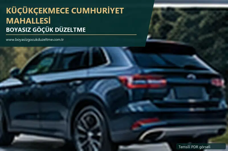 Küçükçekmece Cumhuriyet Mahallesi hizmet rehberi için modern otomobil ve boyasız göçük incelemesini anlatan temsili görsel