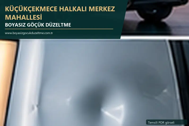 Küçükçekmece Halkalı Merkez Mahallesi hizmet rehberi için modern otomobil ve boyasız göçük incelemesini anlatan temsili görsel
