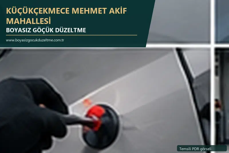 Küçükçekmece Mehmet Akif Mahallesi hizmet rehberi için modern otomobil ve boyasız göçük incelemesini anlatan temsili görsel