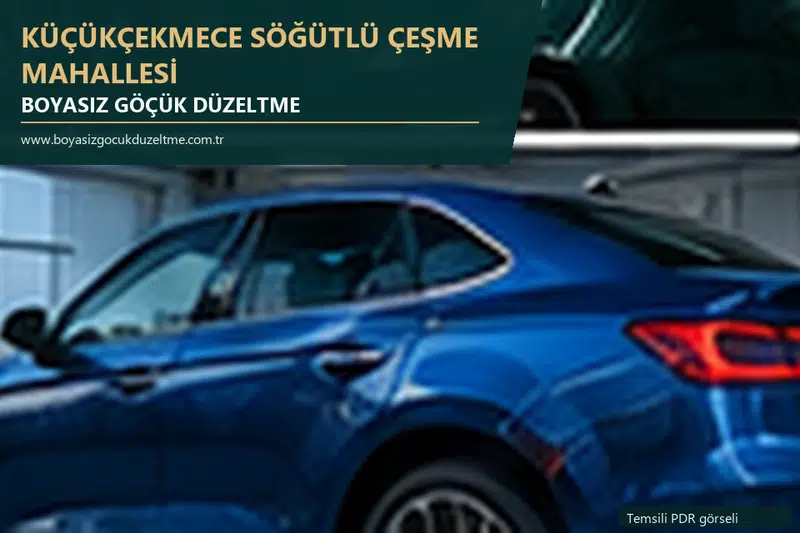 Küçükçekmece Söğütlü Çeşme Mahallesi hizmet rehberi için modern otomobil ve boyasız göçük incelemesini anlatan temsili görsel